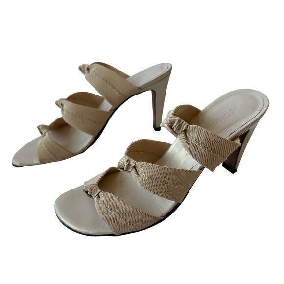 Donald J Pliner Heels Beige Fabric Strappy Slip On Heels Leather Women's Size 8M - Picture 2 of 10